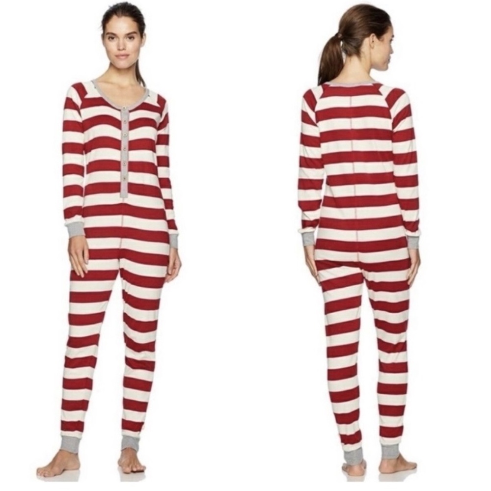BURTS BEES 100% Organic Cotton Adult Onzie Striped One Piece Pajama Medium